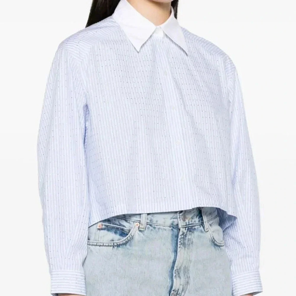 NWT Sandro Crystal-Embellished Striped Shirt - Picture 1 of 5